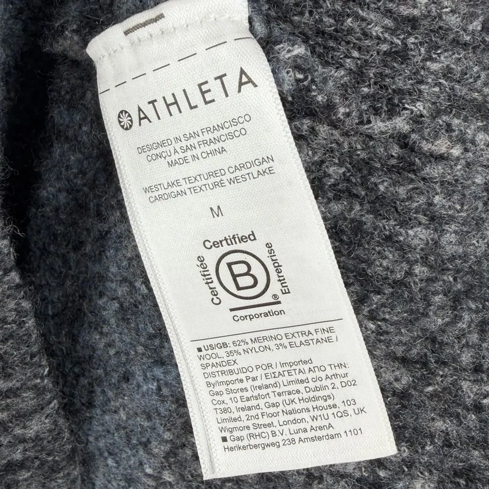 Athleta women’s Westlake wool blend textured knit cardigan sweater fog camo sz M